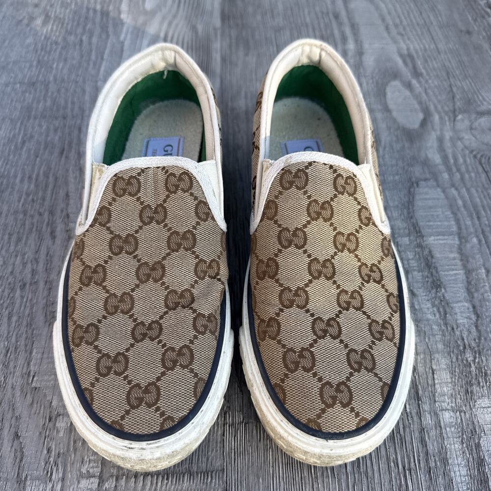 Gucci Slip On Supreme GG Monogram Beige White Tennis Sneakers- Size 36+ (US 6)